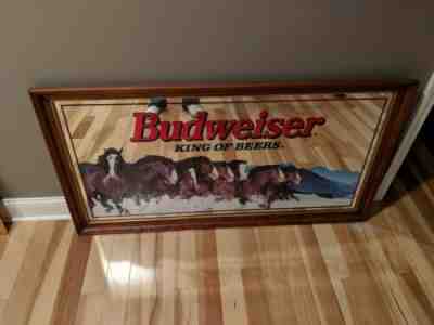 Large Vintage Budweiser Beer Clydesdale Horse Mirror Bar Sign 52