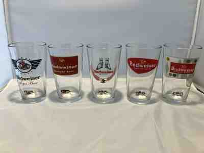 Budweiser Beer Retro Pint Glass Collection Lot of 8 1936 - 1963 Brand New 