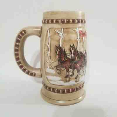 Vintage 1981 2nd Budweiser Beer Holiday Christmas Stein Mug Snowy Woodlands CS50