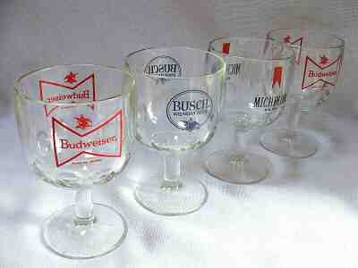 Michelob Busch Budweiser Thumbprint Heavy Beer Glass Goblet Fishbowl Lot of  4