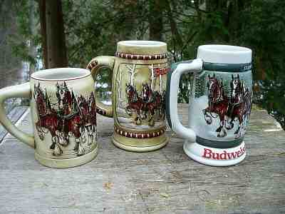 3 BUDWEISER HOLIDAY BEER MUGS ~ FIRST THREE ~ 1980 - 81 - 82 NICE 