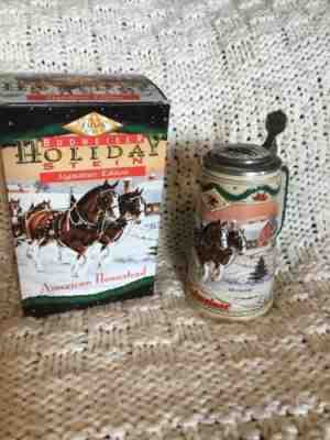 NIB Anheuser Busch Holiday Lidded Stein Signature Ed. American Homestead 1996