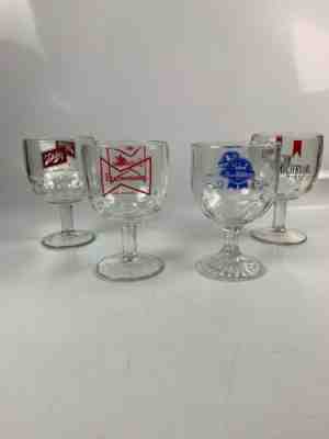 Set of 4 Vintage Budweiser Schlitz Pabst Michelob Beer Glass Thumbprint Goblets