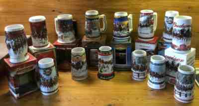 Lot of 14 Budweiser Clydesdale's Holiday Beer Stein Christmas Mugs EUC