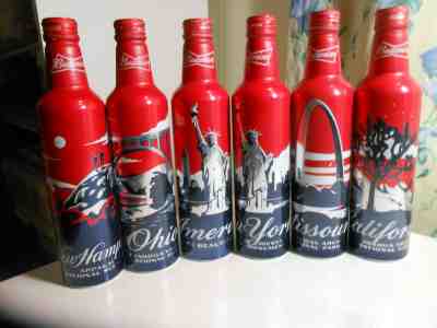 6 BUDWEISER ALUMINUM BOTTLES-NEW HAMPSHIRE,NEW YORK OHIO MISSOURI CALIFORNIA