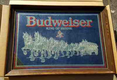 Budweiser King Of Beers Golden Clydesdale Horses Bar Advertising Sign 1980’s 