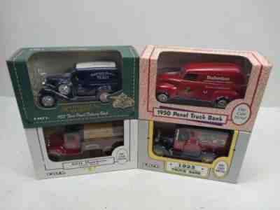 ERTL BUDWEISER VINTAGE ANHEUSER BUSCH DIE CAST COIN BANK LOT OF 4 VERY NICE