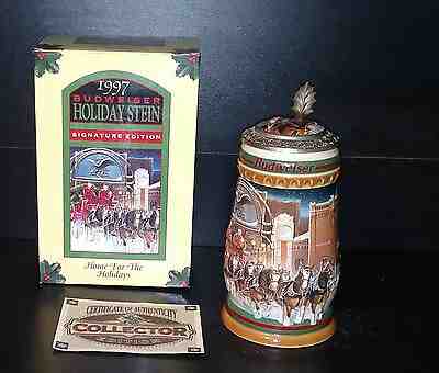 Anheuser Busch Budweiser 1997 Lidded Holiday Stein Artist Signed 