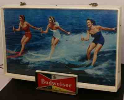 Vintage 1950's Budweiser King Of Beers 3 Ladies Water Ski Lighted Sign Rare