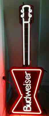 Vintage Original 1990 BUDWEISER Light Up NEON GUITAR Bar Ad Sign 41