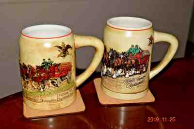 (2) 1980 's Budweiser Holiday Series Steins, Clydesdale Horses, Mint