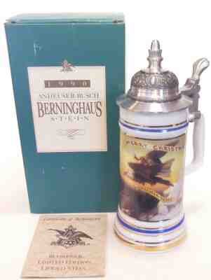 1990 Budweiser Limited Edition Lidded Stein - Berninghaus Design, Made W Germany