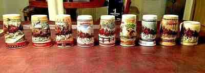  1980 to 1995 Budweiser Holiday Stein Set Vintage Christmas Collection 17 total 