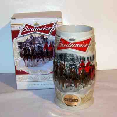 2014 A/B BUDWEISER WHOLESALER GOLD CHRISTMAS STEIN - MINT W/BOX & CERTIFICATE2 