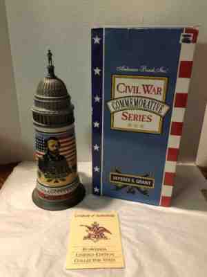ANHEUSER-BUSCH (BUDWEISER) BEER 1992 ULYSSES S. GRANT LIDDED STEIN W/ BOX