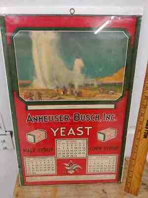 RARE 1935 ANHEUSER-BUSCH YEAST CALENDAR SIGN OLD FAITHFUL 21x14 