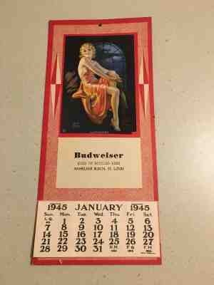 OLD Vintage BUDWEISER Beer 1945 Calendar UNUSED Sign Anheuser Busch Irene Patten