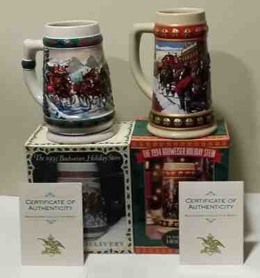 1993 and 1994 Anheuser-Bush Budweiser Holiday Steins 