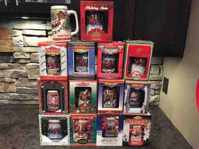 Budweiser Lot of 14 Holiday Beer Steins New Undisplayed 1993-2005, 1984