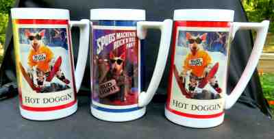 1987 Budweiser Spuds Mackenzie Thermo Beer Mugs 2XHot Doggin + Rock'N'Roll Party