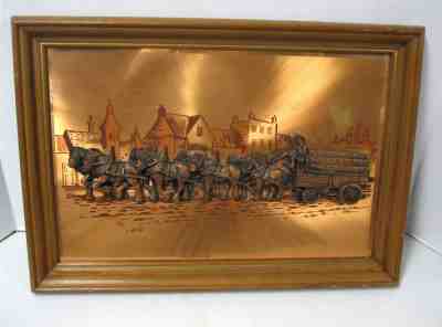 Anhueser Busch Budweiser COPPER CLYDESDALES BEER WAGON Sign unbranded