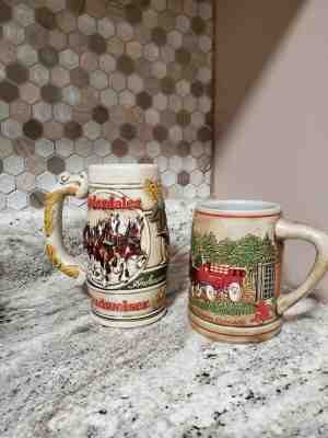 1980 &1983 Ceramarte BUDWEISER CLYDESDALE HOLIDAY  BEER STEIN MUG CS19 and CS58