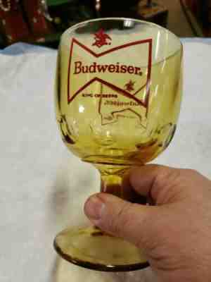 Vintage BUDWEISER Thumbprint Footed Pedestal Glass Goblet - AMBER 