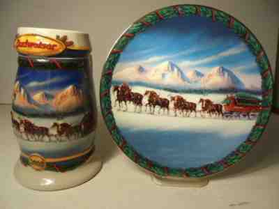 Budweiser Clydesdale Holiday in the Mountains Stein & Matching Collector Plate