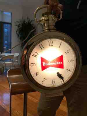 1950s Bar Budweiser Adolphus Watch and Locket Rotating Clock 