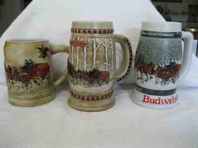 Budweiser 1980 CS19, 1981 CS50, 1982 50th Anniversary, Holiday Christmas Steins 