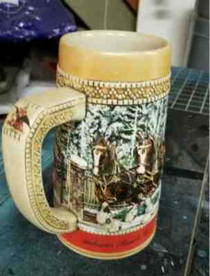 1980's Budweiser Limited Edition C Series Ceramic Winter Holiday  Stein