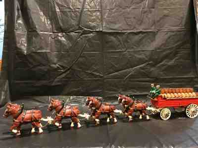 Vintage BUDWEISER Cast Iron Clydesdale 8 Horse Team Wagon