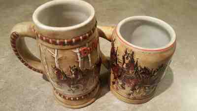 ANHEUSER BUSCH BUDWEISER 1980 & 1981  CHRISTMAS  STEINS MUGS 