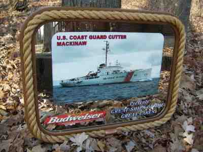 RARE BUDWEISER BEER MIRROR COAST GUARD CUTTER MACKINAW GREAT LAKES SHIP MAN CAVE