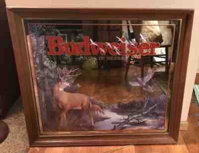 Large Budweiser Beer Wildlife Whitetail Deer Buck pheasant Mirror Sign Bud Light
