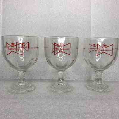 Budweiser Beer Clear Glass Schooner Vintage Goblet Mugs Set Of 3