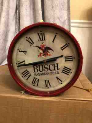 Vintage Rare Busch Bavarian Beer Drum Lighted Clock Spirit Of 76 Woman Sign