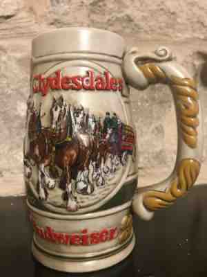 Budweiser 1983 Beer Holiday Clydesdales Stein Mug Cameo Wheatland Ceramarte