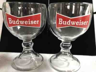 Lot of 2 Vintage Budweiser Beer Goblet Style Stemmed Glass Chalice/Mugs ~ Heavy 