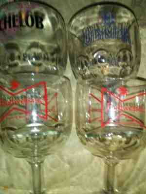 Lot Of 4 Vintage Thumbprint Goblet Beer Mugs 2 Budweiser 1 Olympia 1 Michelob