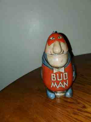 ????RARE BUD MAN 1975 CS-1 HOLLOW HEAD W/PLUG NO KNOT TAN BOW TIE BUDWEISER STEIN