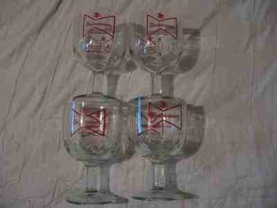 SET OF 4  VINTAGE BUDWEISER STEMMED THUMBPRINT GOBLET BEER GLASSES