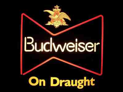 BUDWEISER On Draught Lighted Beer Sign, Neon Look, VINTAGE