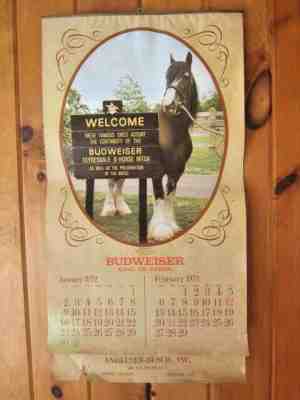 Vintage 1972 Budweiser Beer Clydesdale LARGE Calendar Newark , NJ~ 30