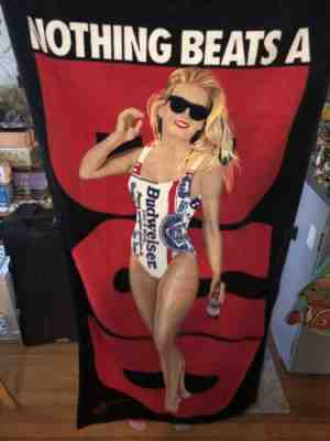 VTG Nothing Beasts A Budweiser Beer Pinup Swimsuit Girl Beach Towel Unused 1992