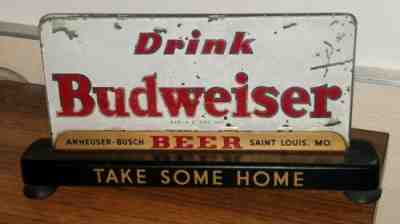 Antique Price Brothers "Drink Budweiser Beer" Cash Register Glass Sign - RARE