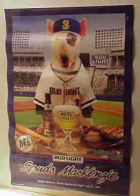 SPUDS MACKENZIE RARE SEATTLE MARINERS BASEBALL POSTER #1