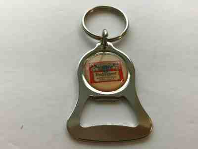 NOS Vintage Budweiser Beer Bottle Opener Keychain Bell Key Ring Bud King metal