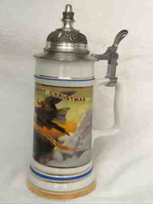 Anheuser Busch Berninghaus 1990 Merry Christmas beer stein with lid 