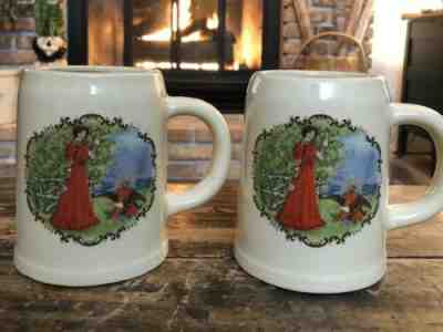 Set of two Vintage THE BUDWEISER GIRL Circa 1907 Stein Mugs 4.75”x3”